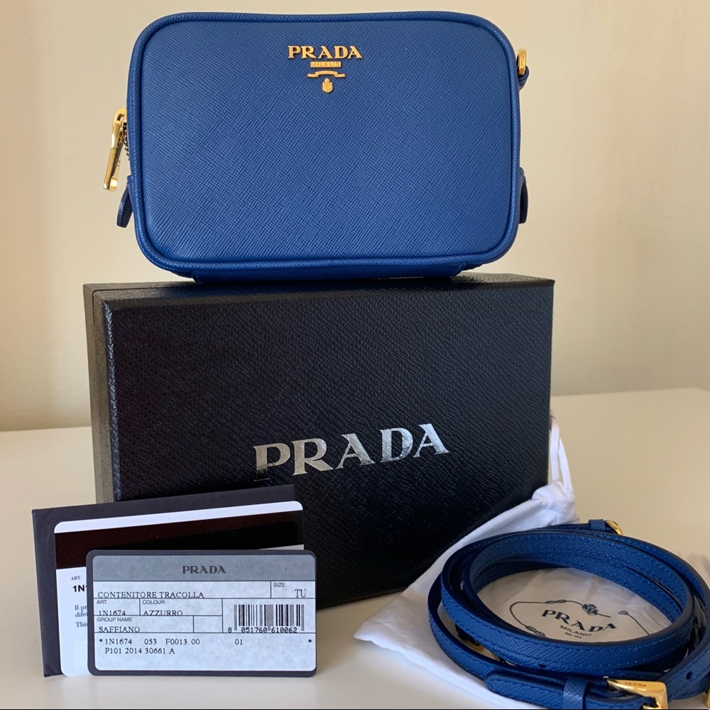 Prada Contenitore Tracolla Saffiano in Cobalt blue